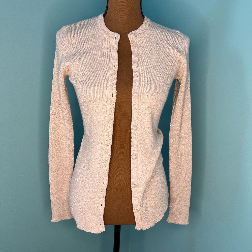 Something! by Oscar de la Renta Vintage Pink and Silver Cardigan Sweater Medium